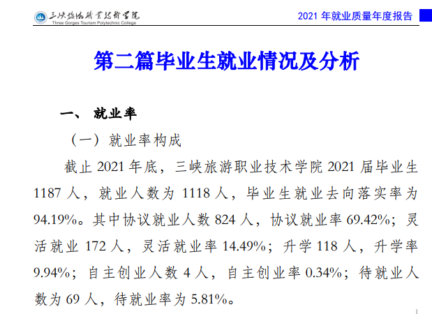 三峡旅游职业技术学院就业率及就业前景怎么样（含2021届就业质量报告）